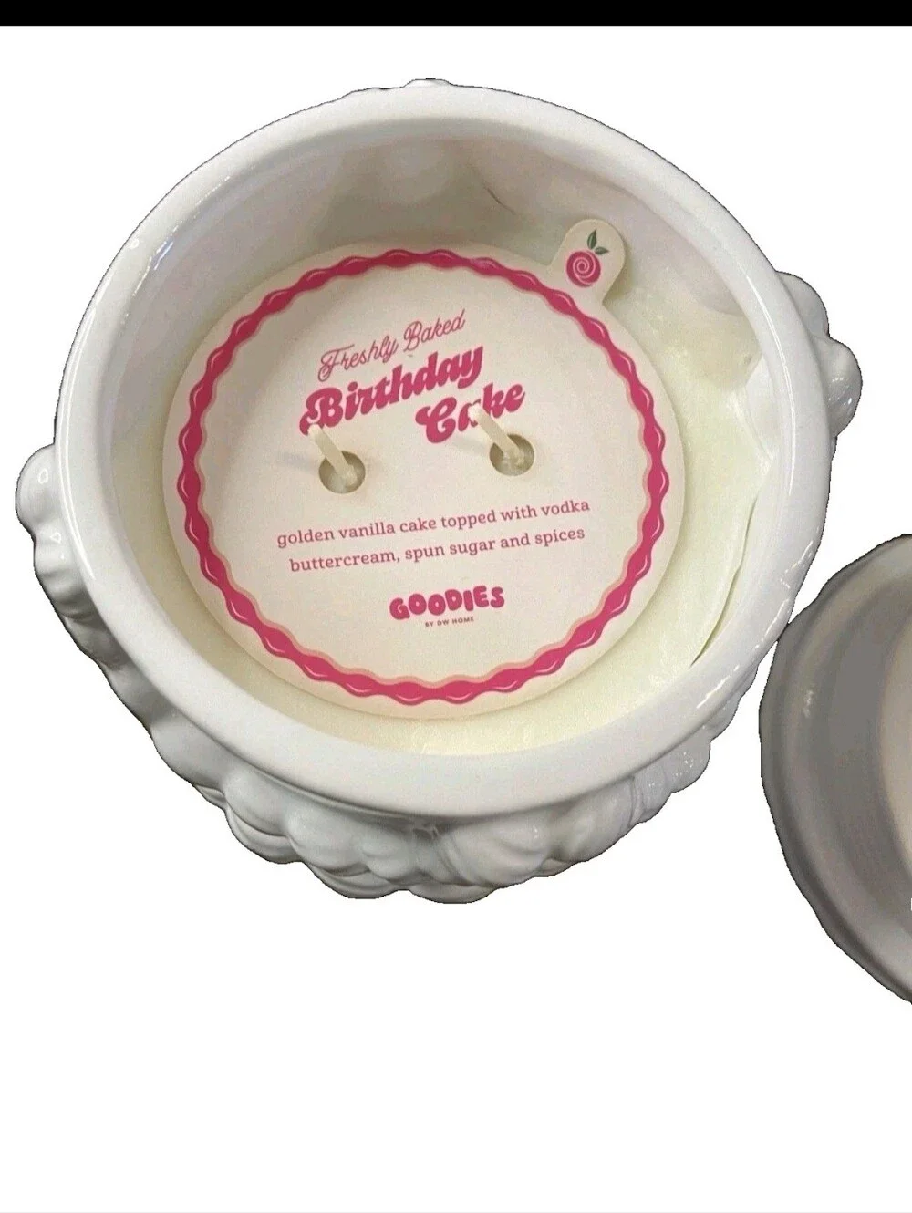 DW Home Birthday Cake Candle W/ Ceramic White Icing Decorated Cake Jar - Goodies